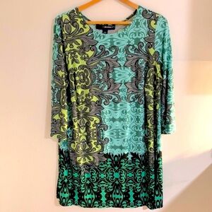 Denim 24/7 women's Large blue paisley print tunic top 3/4 sleeve lightweight